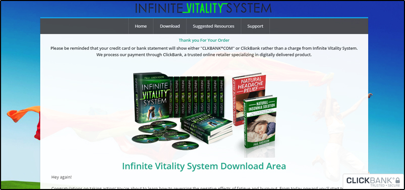 This is an image of Infinite Vitality System download page.